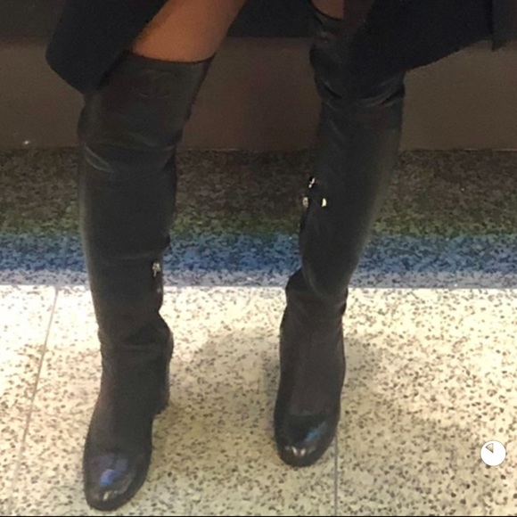 Chanel black leather thigh high boots 38.5 - Picture 7 of 7